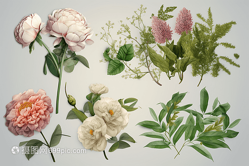 不同类型的花卉和植物